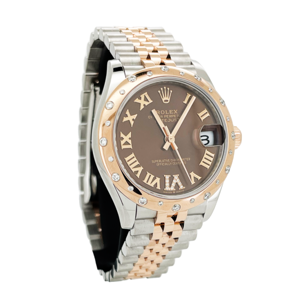 ROLEX OYSTER DATEJUST ACIER OYSTERSTEEL ET OR EVEROSE CHOCOLAT ET DIAMANTS – Image 2