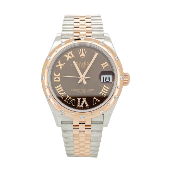 ROLEX OYSTER DATEJUST ACIER OYSTERSTEEL ET OR EVEROSE CHOCOLAT ET DIAMANTS – Image 5