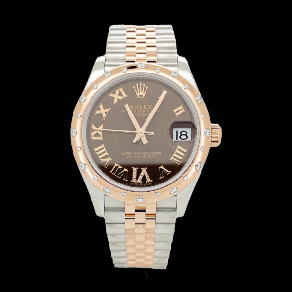 ROLEX OYSTER DATEJUST ACIER OYSTERSTEEL ET OR EVEROSE CHOCOLAT ET DIAMANTS